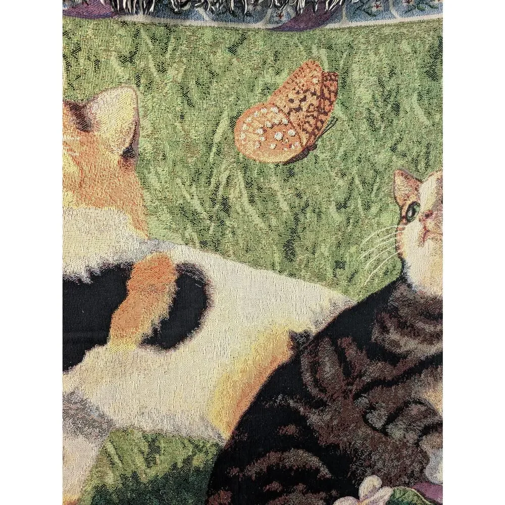 Manual Woodworkers & Weavers Cat Tales 51x68 Cotton Woven Tapestry Throw Blanket